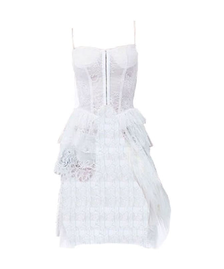 Dreamy White Lace Corset Mini Dress - Tiered Ruffles & Holiday Party Chic