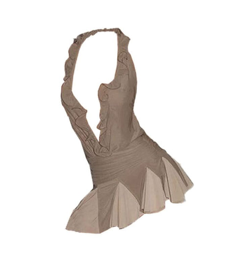 Chic Halter Deep V Ruffle Mini Dress | Flirty Style for Fall Nights & Holiday Parties