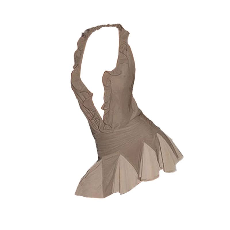 Chic Halter Deep V Ruffle Mini Dress | Flirty Style for Fall Nights & Holiday Parties