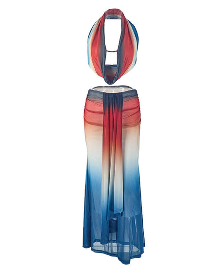 Chic Cowl Neck Ombre Halter Maxi Set - Your Go-To for Fall Vacations & Resort Glam