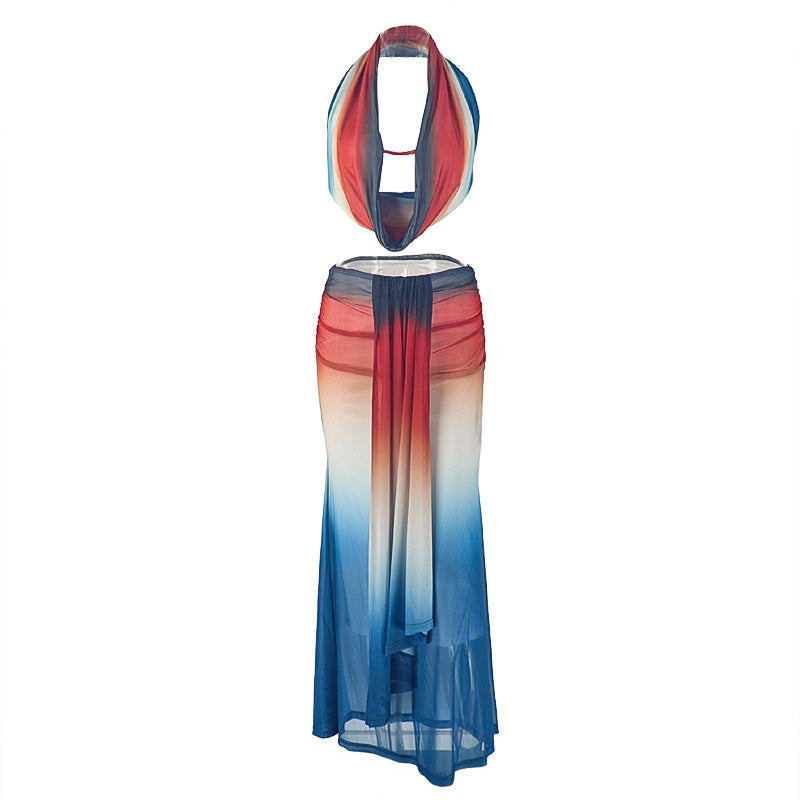 Chic Cowl Neck Ombre Halter Maxi Set - Your Go-To for Fall Vacations & Resort Glam