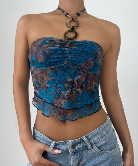Boho Paisley Mesh Tube Top & Statement O-Ring Beaded Necklace Set | Fall Style