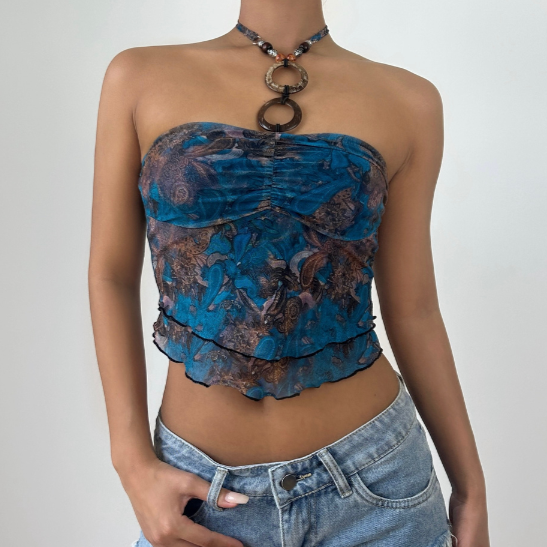 Boho Paisley Mesh Tube Top & Statement O-Ring Beaded Necklace Set | Fall Style