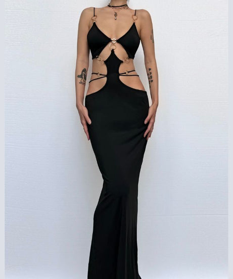 Obsidian Ring Cut-Out Maxi Dress - Fierce Fall/Winter Party & NYE Statement