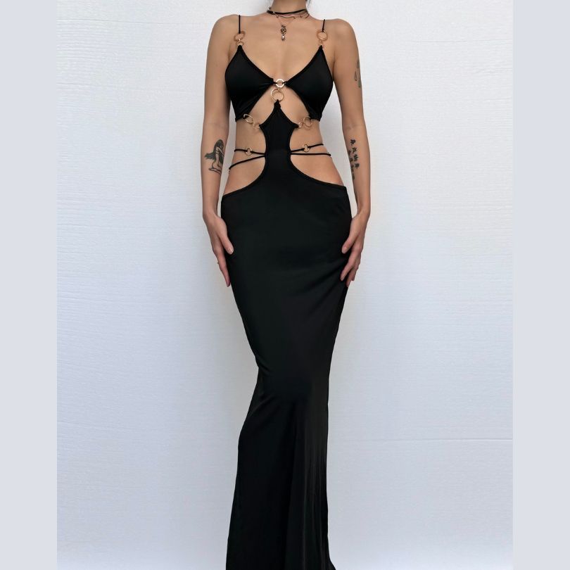 Obsidian Ring Cut-Out Maxi Dress - Fierce Fall/Winter Party & NYE Statement
