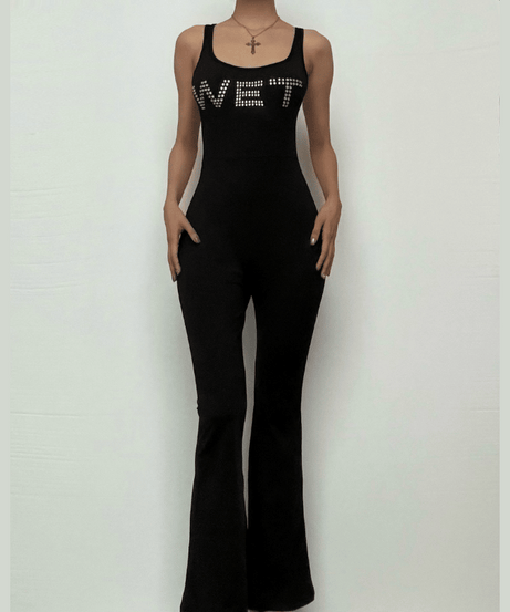 "WET" Rhinestone Flare Jumpsuit - Dazzling Fall & Halloween Party Glam for Women