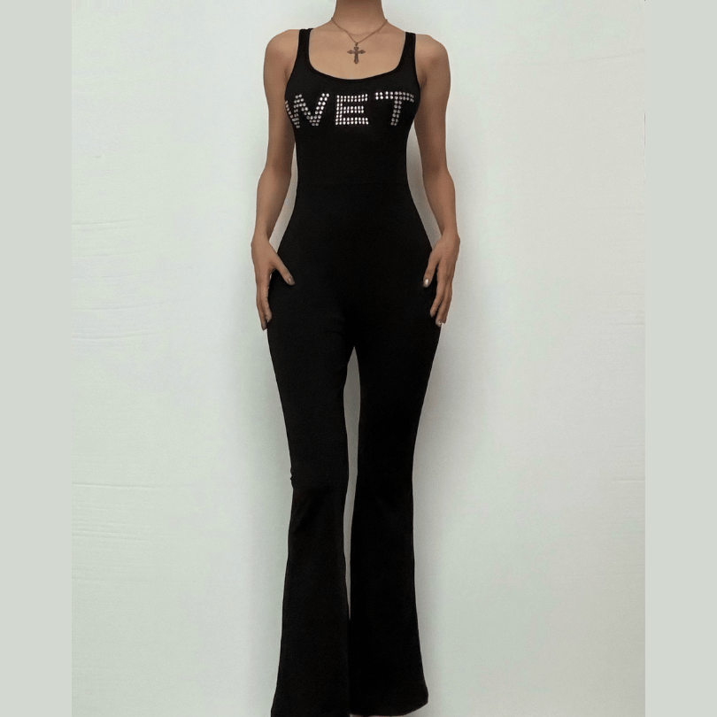 "WET" Rhinestone Flare Jumpsuit - Dazzling Fall & Halloween Party Glam for Women