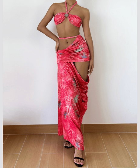 Tropical Serpent Print Halter Maxi Set - Your Fall Getaway Essential