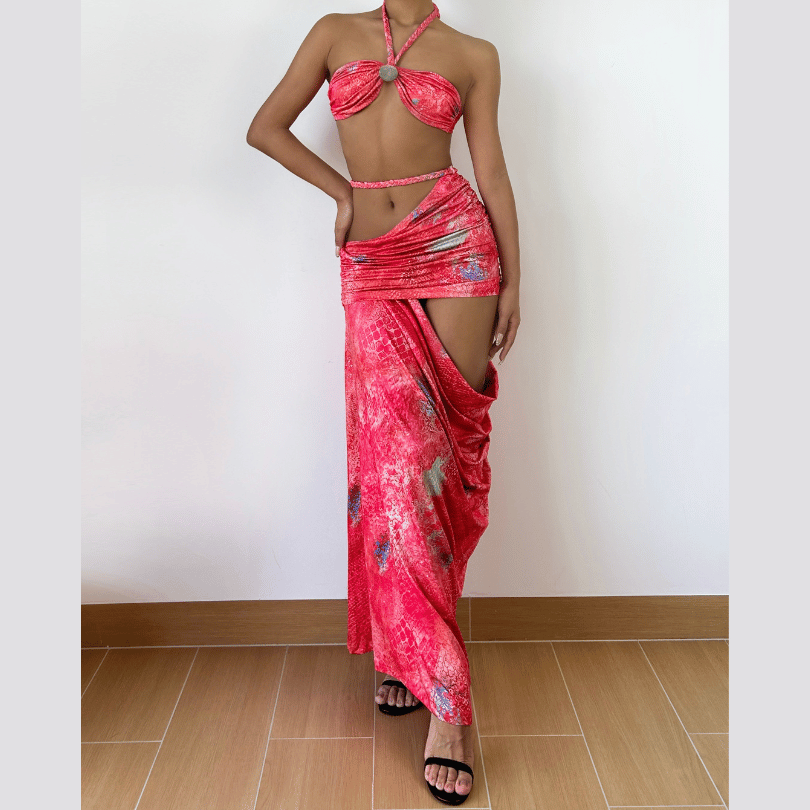 Tropical Serpent Print Halter Maxi Set - Your Fall Getaway Essential