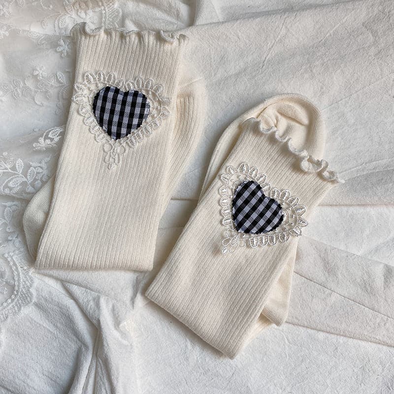 Sweet & Spooky: Ruffle Heart Ribbed Crew Socks - Fall & Halloween Ready!