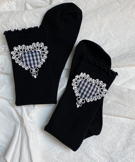 Sweet & Spooky: Ruffle Heart Ribbed Crew Socks - Fall & Halloween Ready!