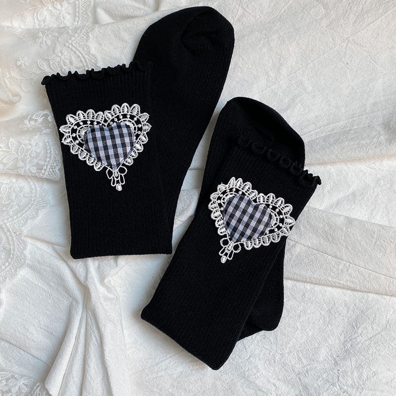 Sweet & Spooky: Ruffle Heart Ribbed Crew Socks - Fall & Halloween Ready!