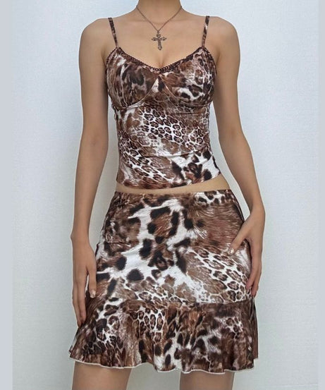 Fierce Fall Leopard Print Cami & Ruffle Mini Skirt Set | Y2K Night Out Ready