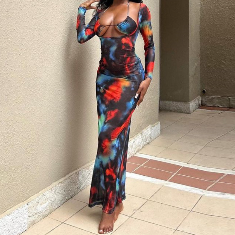 Radiant Tie-Dye Long Sleeve Cutout Maxi Dress - Fall & Holiday Statement