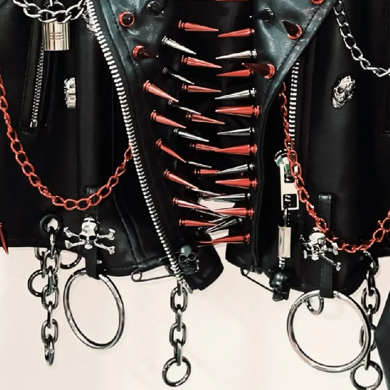Unleash Your Edge: Women's Spiked & Chained Skull PU Leather Jacket - Halloween & Fall Goth Punk Statement