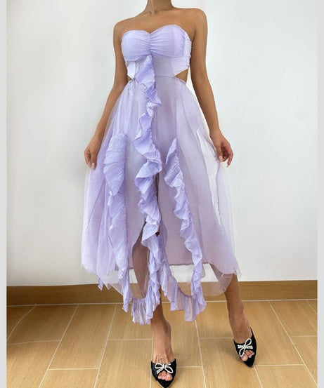 Enchanting Lavender Ruffle Midi Dress - Holiday Party & Winter Gala Ready