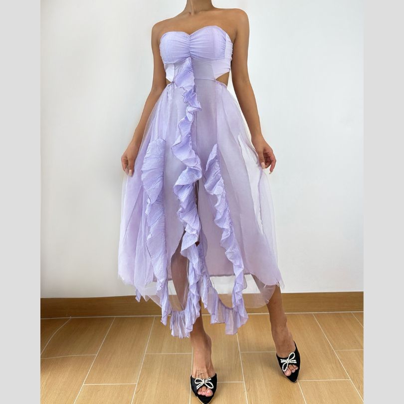 Enchanting Lavender Ruffle Midi Dress - Holiday Party & Winter Gala Ready