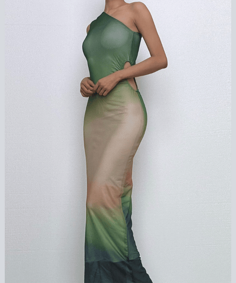 Mesmerizing Ombre One-Shoulder Cut-Out Maxi Dress - Elevate Your Fall & Holiday Style