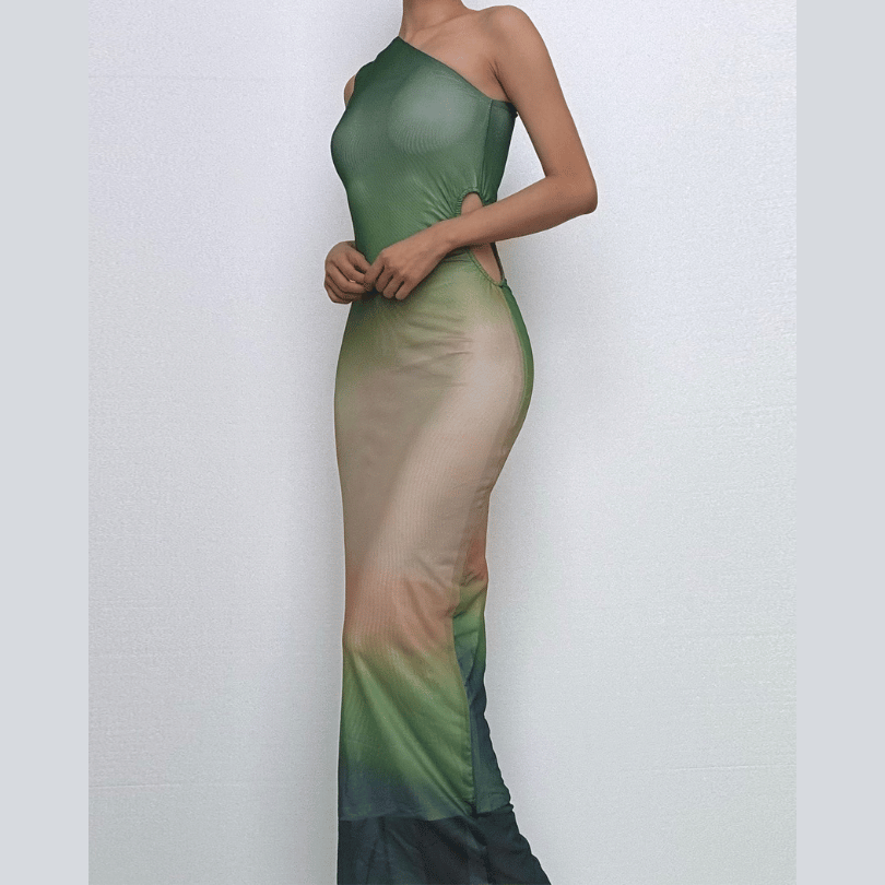 Mesmerizing Ombre One-Shoulder Cut-Out Maxi Dress - Elevate Your Fall & Holiday Style