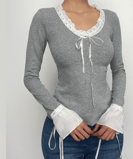 Autumn Whisper Ruffle Tie-Front Long Sleeve Top - Bell Sleeve Chic
