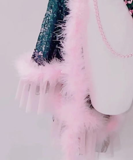Glamour Goth Emerald & Pink Feather & Spike Duster Set - Halloween, Rave & Party Ready