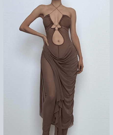 Ocean Mist Chain Halter Cutout Maxi Dress - Your Glamorous Statement for Holiday Parties & Tropical Getaways