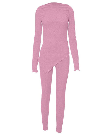 Cozy Chic Asymmetrical Ribbed Knit Loungewear Set - Women's Fall Essential