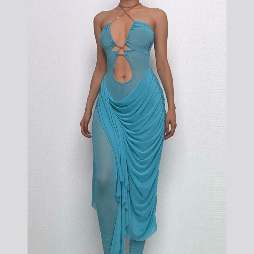 Ocean Mist Chain Halter Cutout Maxi Dress - Your Glamorous Statement for Holiday Parties & Tropical Getaways