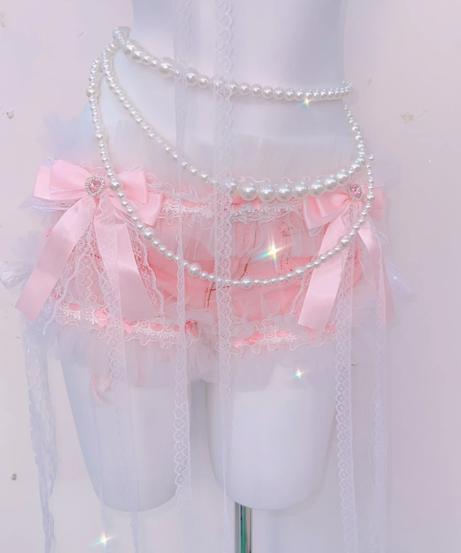Enchanting Pink Coquette Angel Lingerie Set – Pearl & Lace Halter for Romantic Fall Nights