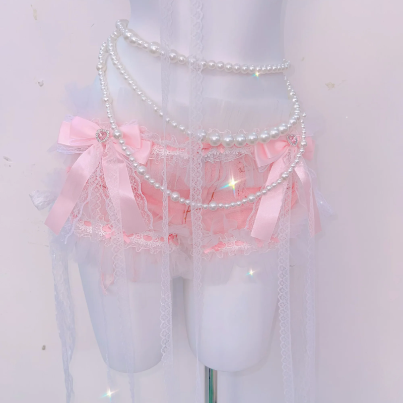 Enchanting Pink Coquette Angel Lingerie Set – Pearl & Lace Halter for Romantic Fall Nights