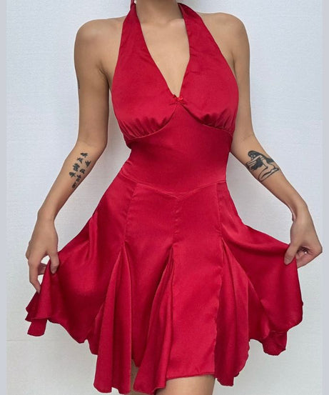 Showstopper Red Halter Mini Dress - Your Go-To for Fall Festivities & Holiday Parties