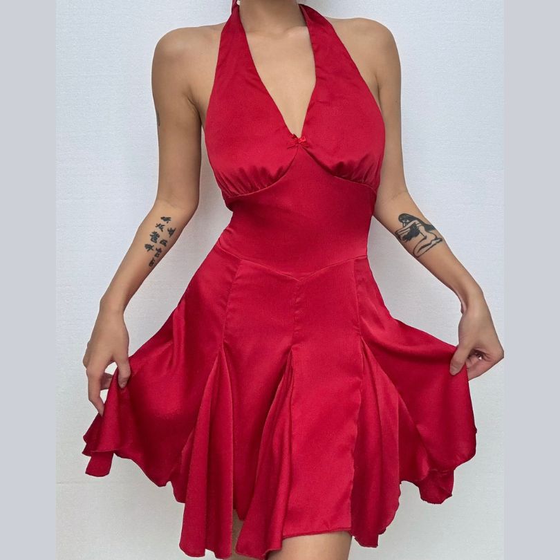 Showstopper Red Halter Mini Dress - Your Go-To for Fall Festivities & Holiday Parties