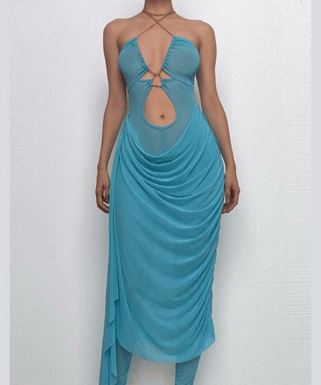 Ocean Mist Chain Halter Cutout Maxi Dress - Your Glamorous Statement for Holiday Parties & Tropical Getaways