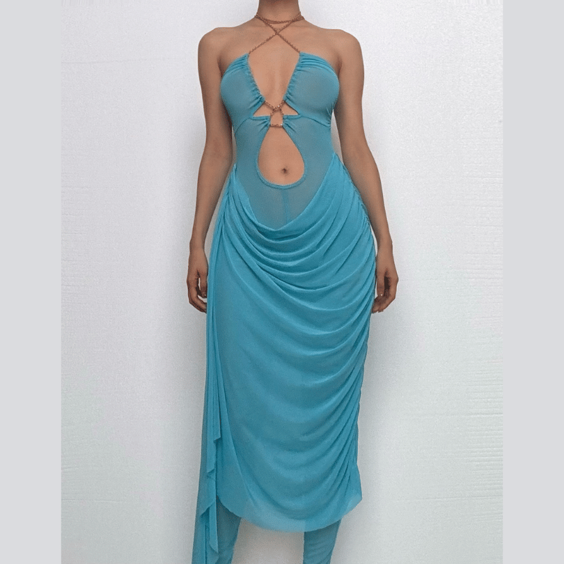 Ocean Mist Chain Halter Cutout Maxi Dress - Your Glamorous Statement for Holiday Parties & Tropical Getaways