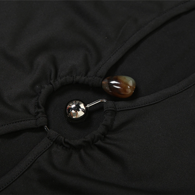 Chic Fall Vibes: Black Ruched Cutout Long Sleeve Top - Trendy & Flattering