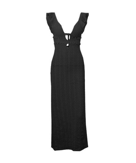 Boho Chic Ruffle V-Neck Crochet-Look Maxi Dress | Your Winter Sun Getaway Essential