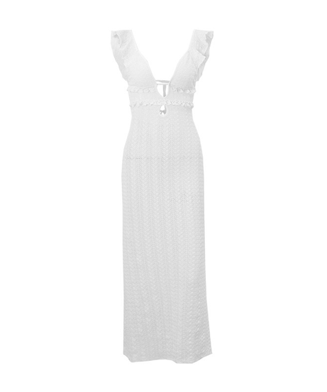 Boho Chic Ruffle V-Neck Crochet-Look Maxi Dress | Your Winter Sun Getaway Essential