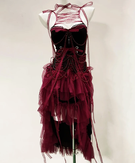 Bewitching Gothic Velvet & Tulle High-Low Dress - Halloween & Fall Statement Piece