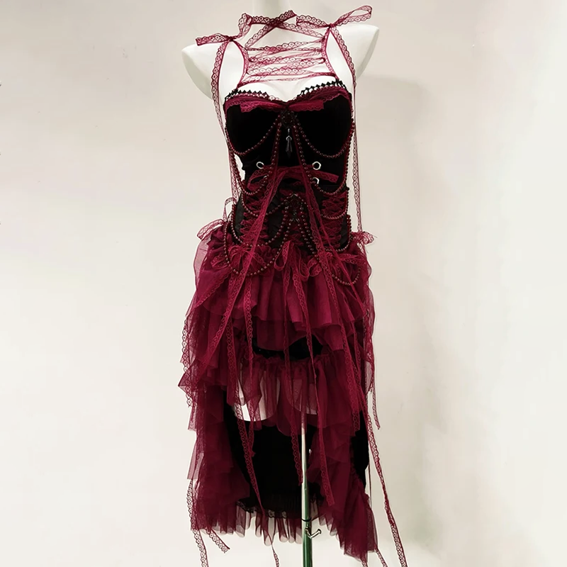 Bewitching Gothic Velvet & Tulle High-Low Dress - Halloween & Fall Statement Piece