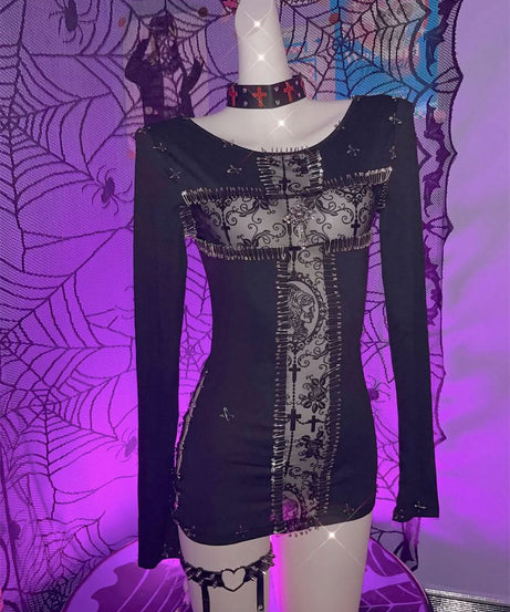Edgy Gothic Punk Safety Pin Long Sleeve Mini Dress - Halloween & Fall 2025 Fashion