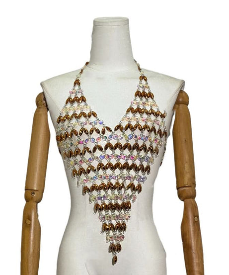 Dazzling 'Golden Hour' Rhinestone Halter Top - Sparkle & Shine for NYE & Holiday Parties