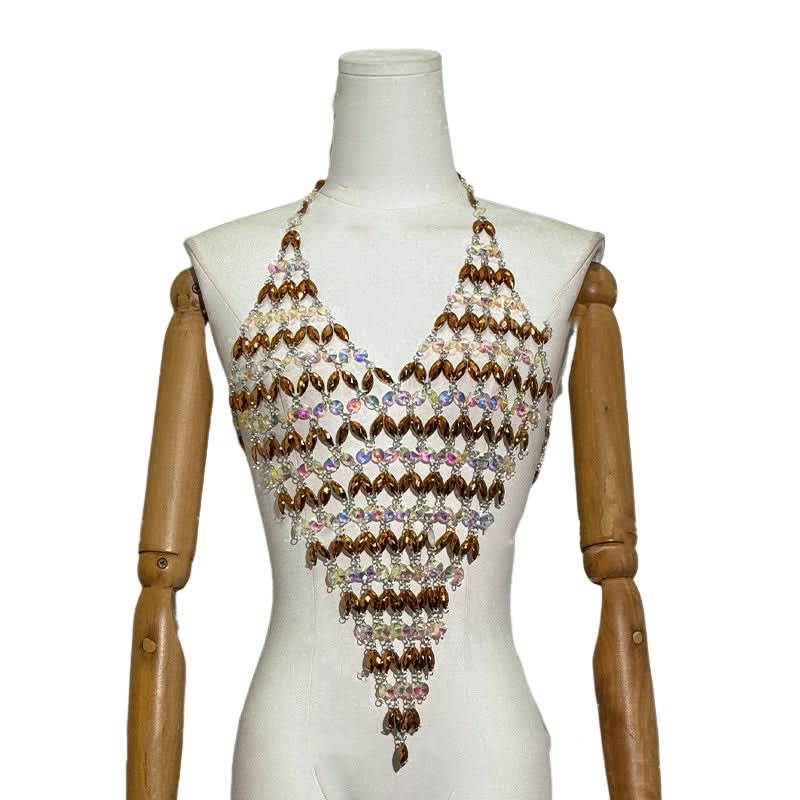 Dazzling 'Golden Hour' Rhinestone Halter Top - Sparkle & Shine for NYE & Holiday Parties