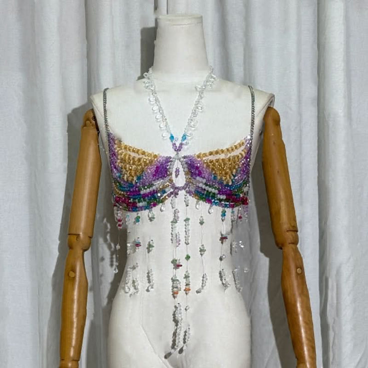 Sparkling Rainbow Beaded Halter Top - Festival, Rave & Tropical Getaway Essential