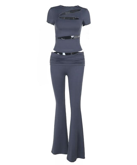 Fall '25 Statement Style: Chic Cut-Out Top & Flared Legging Set – Trendy Two-Piece for American Women