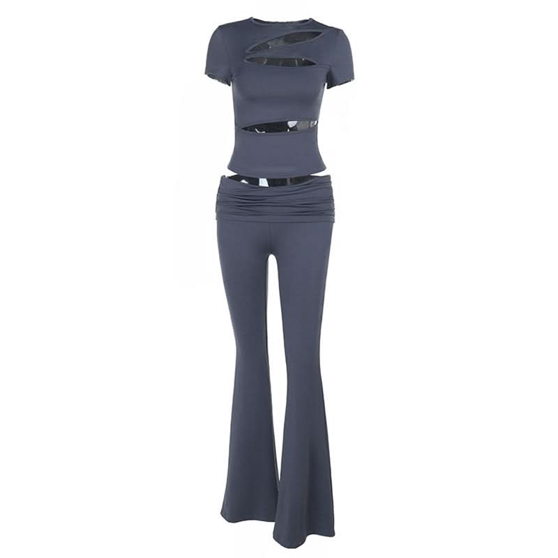Fall '25 Statement Style: Chic Cut-Out Top & Flared Legging Set – Trendy Two-Piece for American Women