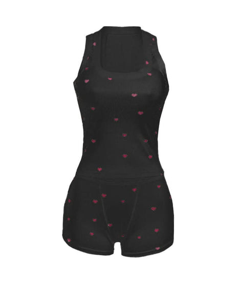 Sweet Hearts Ribbed Square Neck Tank & Shorts Set – Cozy Loungewear & Pajamas for Fall