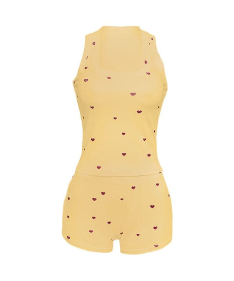 Sweet Hearts Ribbed Square Neck Tank & Shorts Set – Cozy Loungewear & Pajamas for Fall