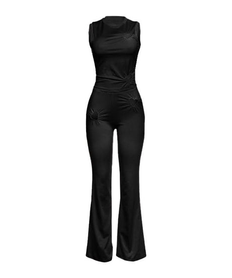 Autumn Dream Pink Heart Ruched Flare Set - Y2K Chic Loungewear Co-ord for Women