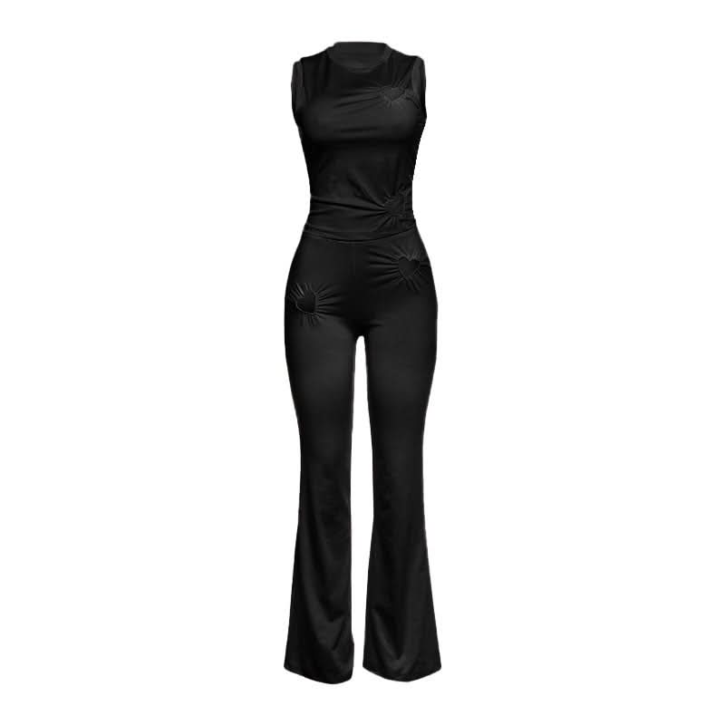 Autumn Dream Pink Heart Ruched Flare Set - Y2K Chic Loungewear Co-ord for Women