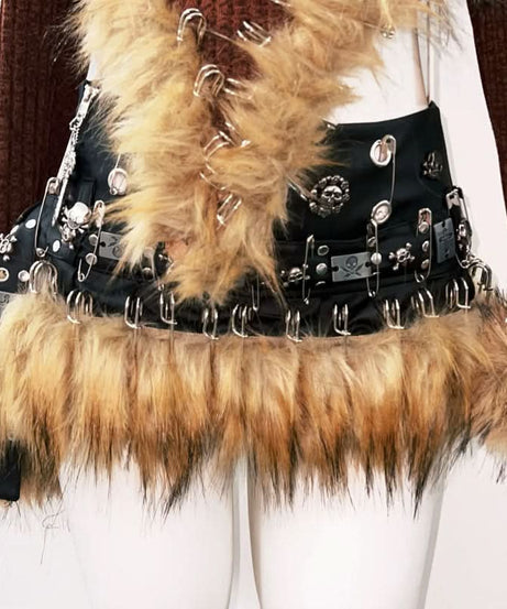 Fierce Faux Fur Safety Pin Crop Top - Edgy Distressed Heart Knit